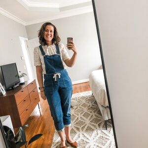UpWest Soft Denim Adjustable Strap Tie Waist Blue Overalls Size M